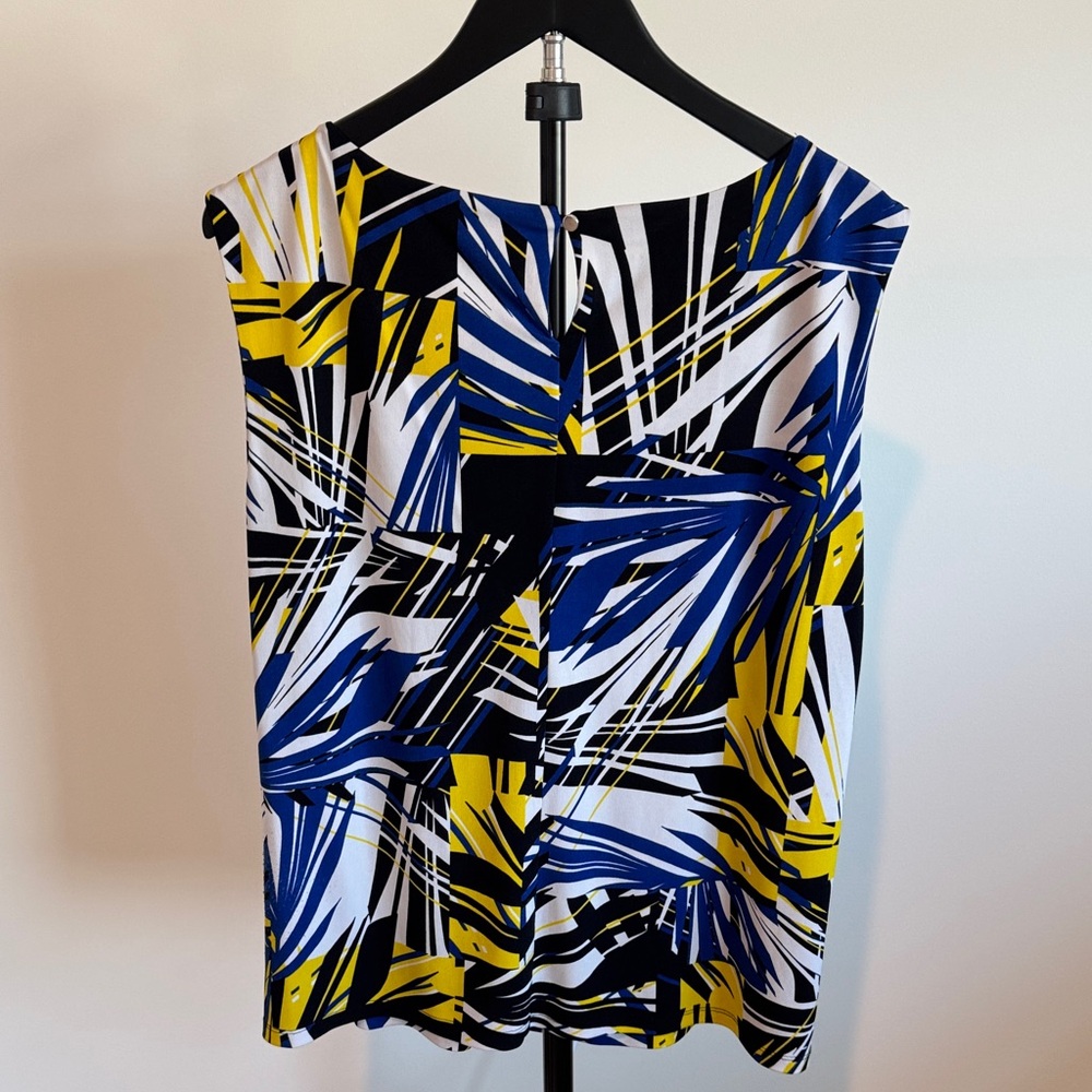 Calvin Klein Abstract Print Sleeveless Shell Top in Blue, Yellow & Black - Picture 4 of 6